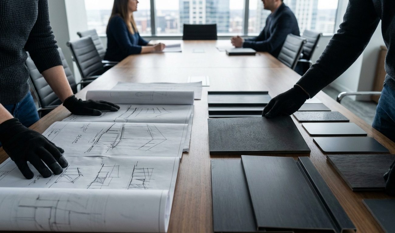 General contractor and cladding team planning a commercial project in Ottawa